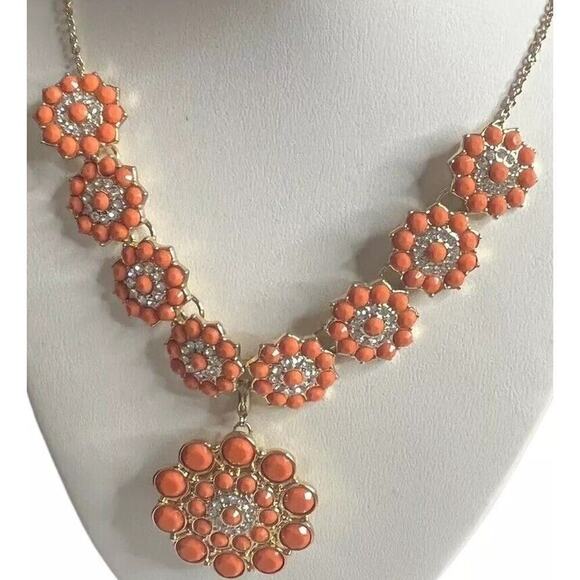 Premier Designs Orange Acrylics Clear Crystal Convertible Necklace Removable Pin - Picture 4 of 8